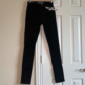 ONLY Women's Royal High Waisted Skinny Jeans in Solid Black - Small, 32" Inseam